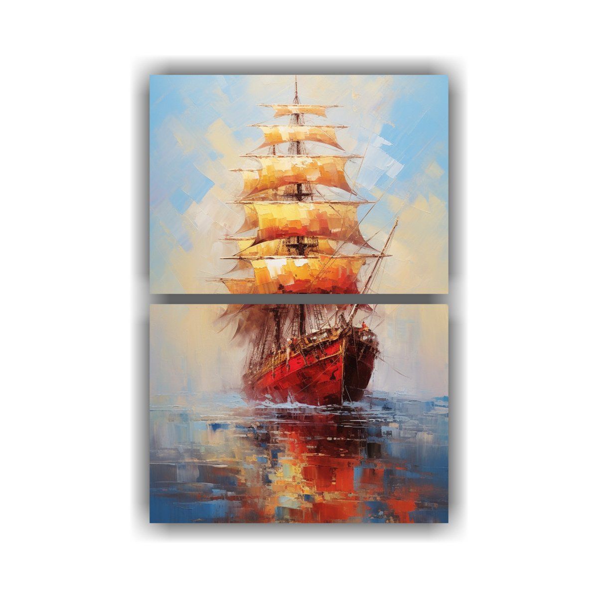 GENERICO - Pintura Al óleo De Barco De Vela En Tonos Para 75x100 Cm