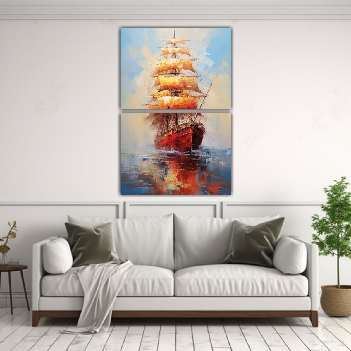 GENERICO - Pintura Al óleo De Barco De Vela En Tonos Para 75x100 Cm