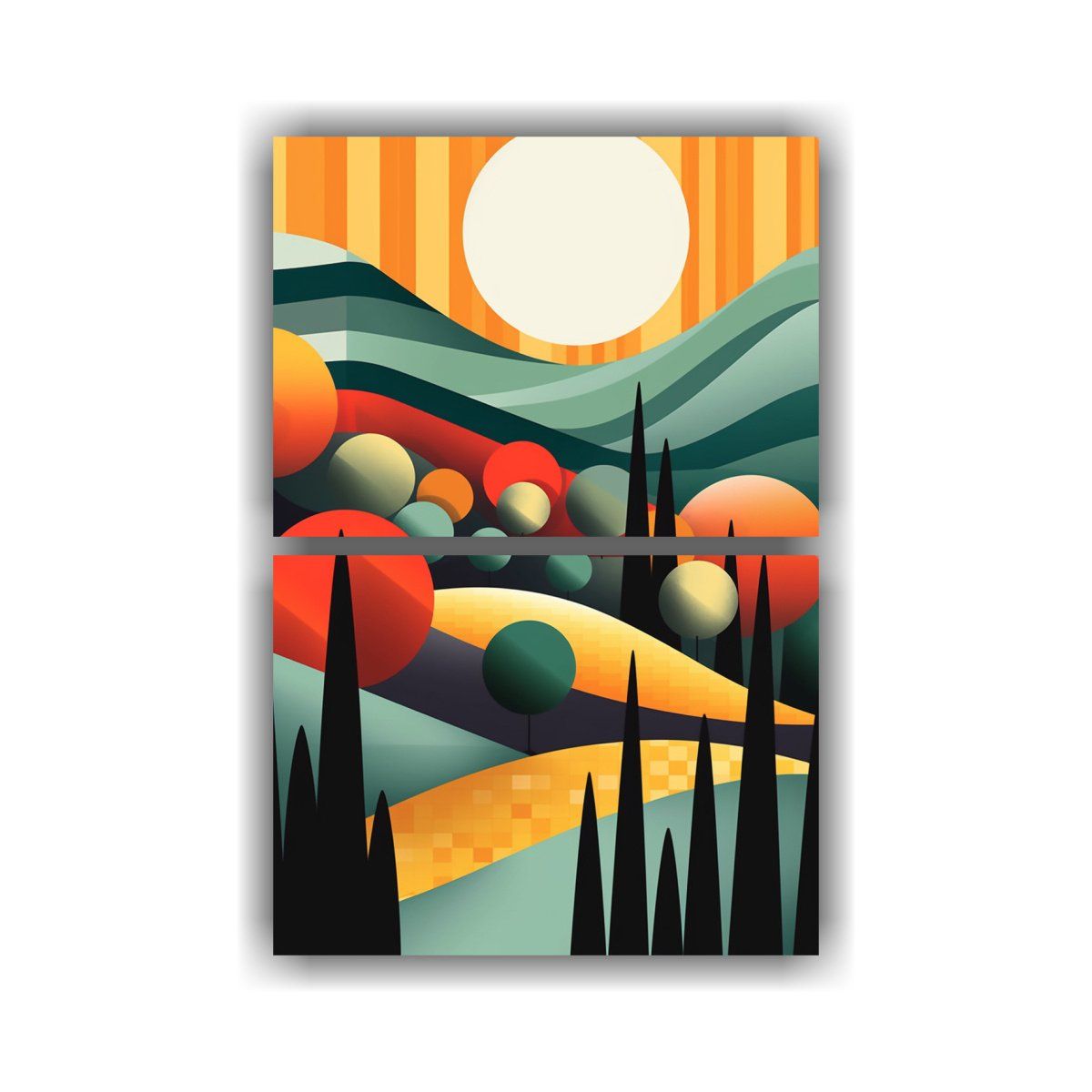 GENERICO - Díptico Cuadro Paisaje Con Árboles Y Colinas 50x80 Cm