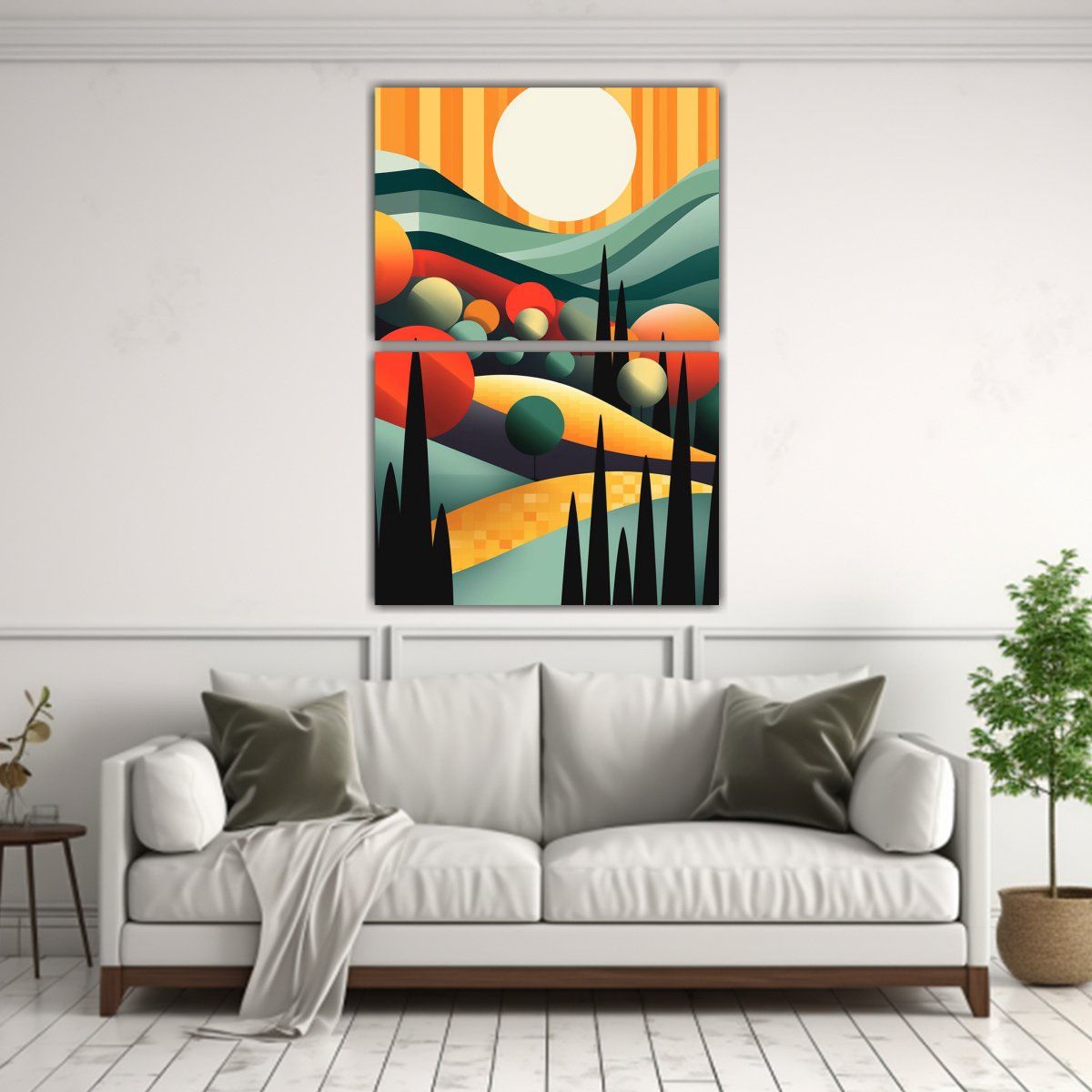 GENERICO - Díptico Cuadro Paisaje Con Árboles Y Colinas 50x80 Cm
