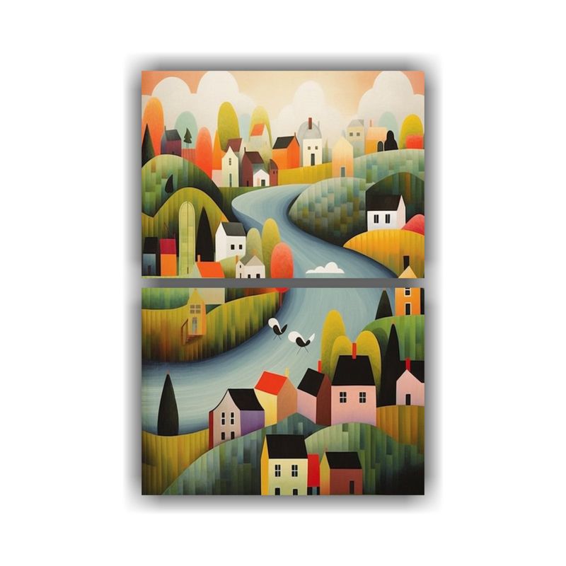 GENERICO - Cuadros Hermoso Paisaje Sereno De Pueblo En 75x100 Cm