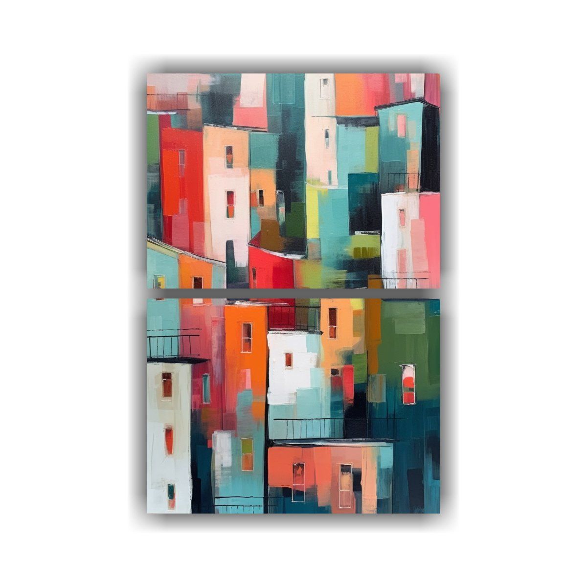 GENERICO - Pintura Minimalista Al óleo De Una Ciudad 65x100 Cm