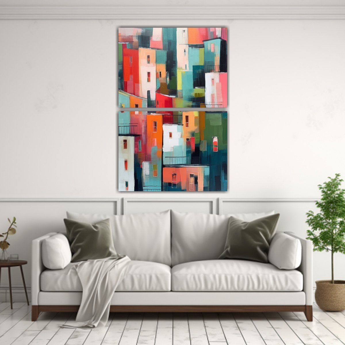 GENERICO - Pintura Minimalista Al óleo De Una Ciudad 65x100 Cm