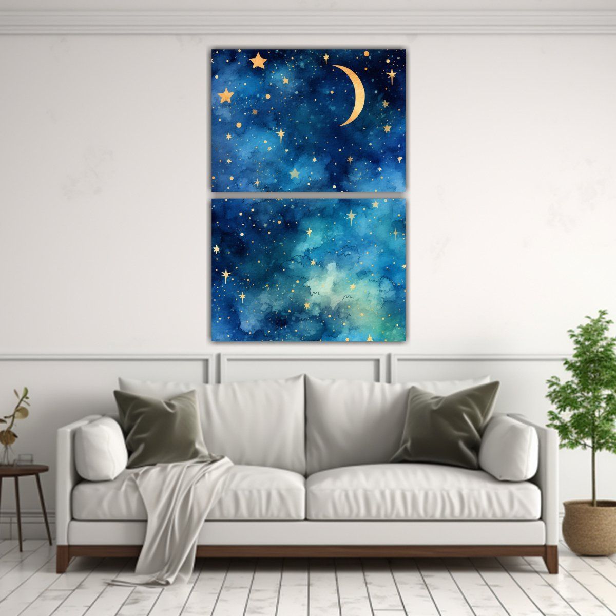 GENERICO - Díptico Tela Sublimada Noche Con Luna Y 50x80 Cm