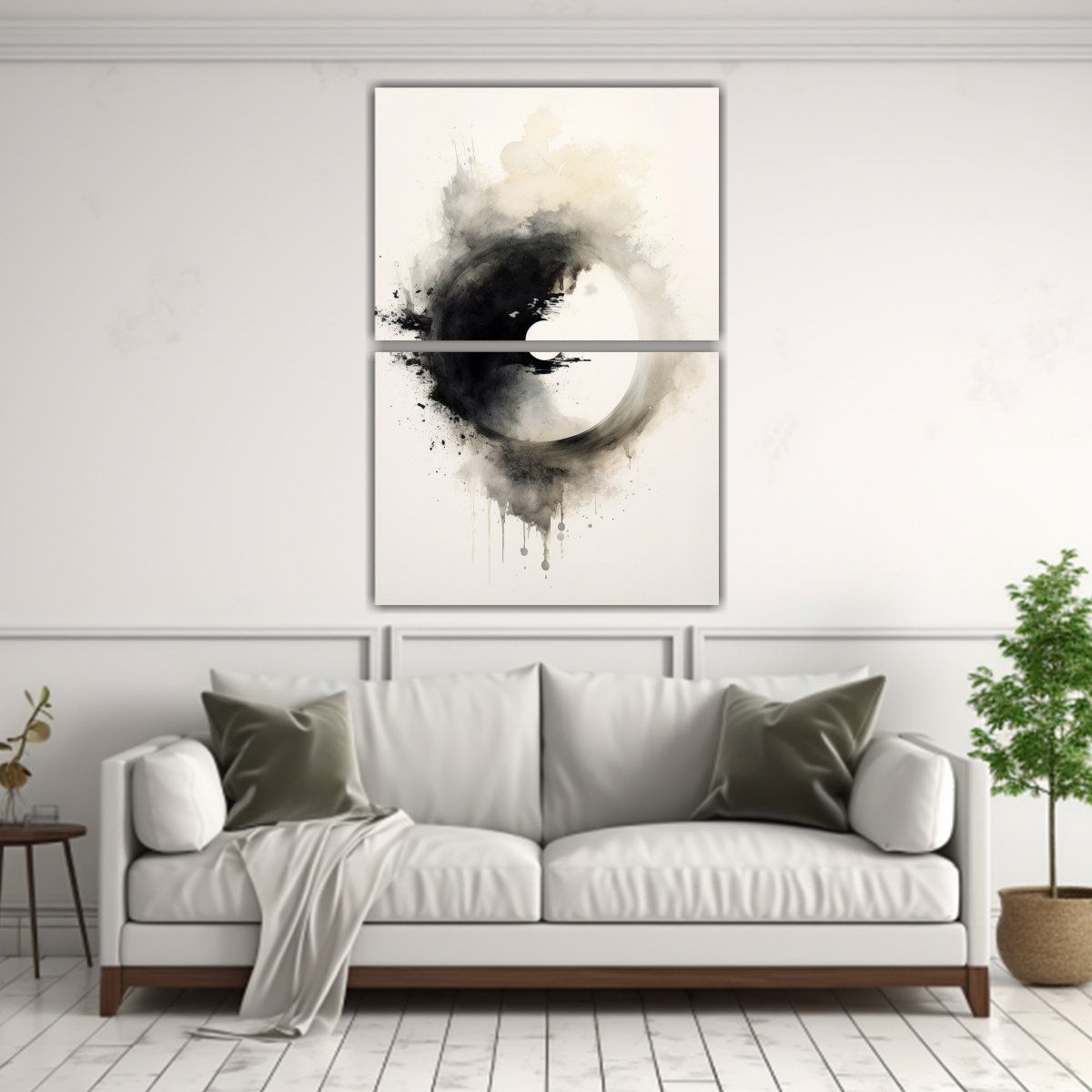 GENERICO - Lienzo Imagen Yin Yang En Círculo Negro 65x100 Cm