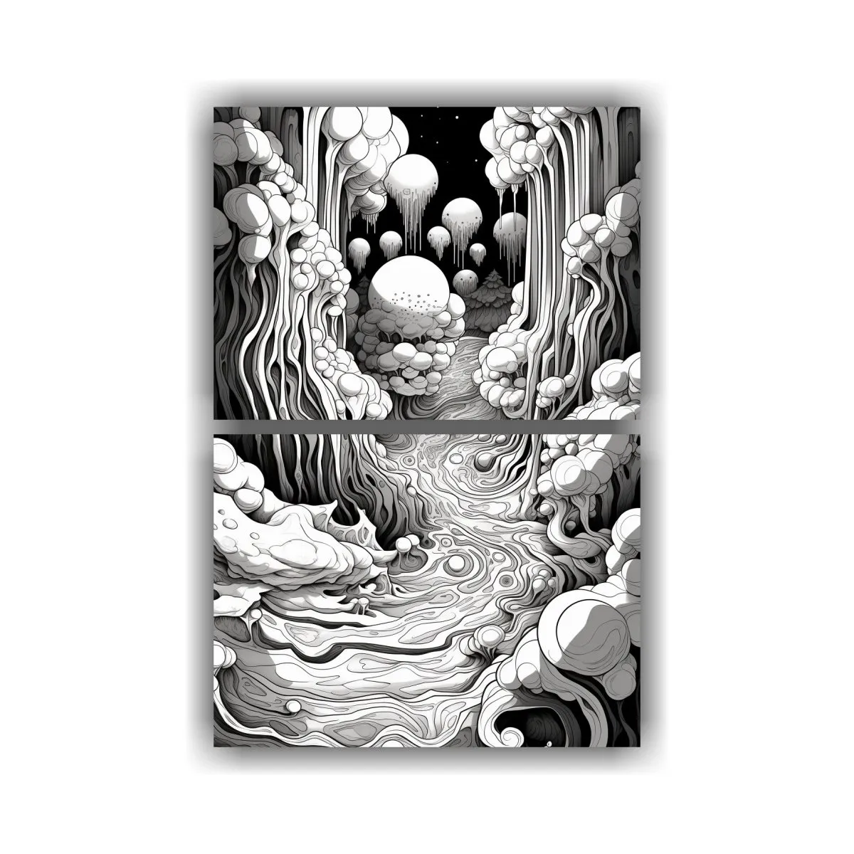 GENERICO - Cuadro Acuarela Línea Arte Geoda Líquida Negra 75x100 Cm