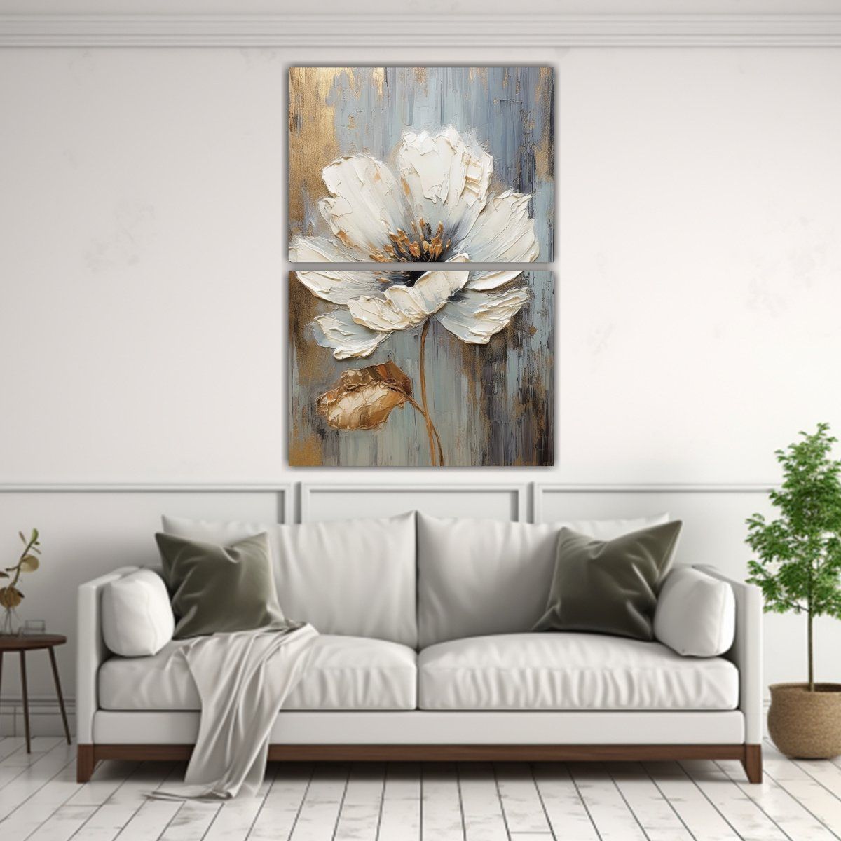 GENERICO - Díptico Alegre Con Flor De Piedra Pintada Sobre 75x100 Cm