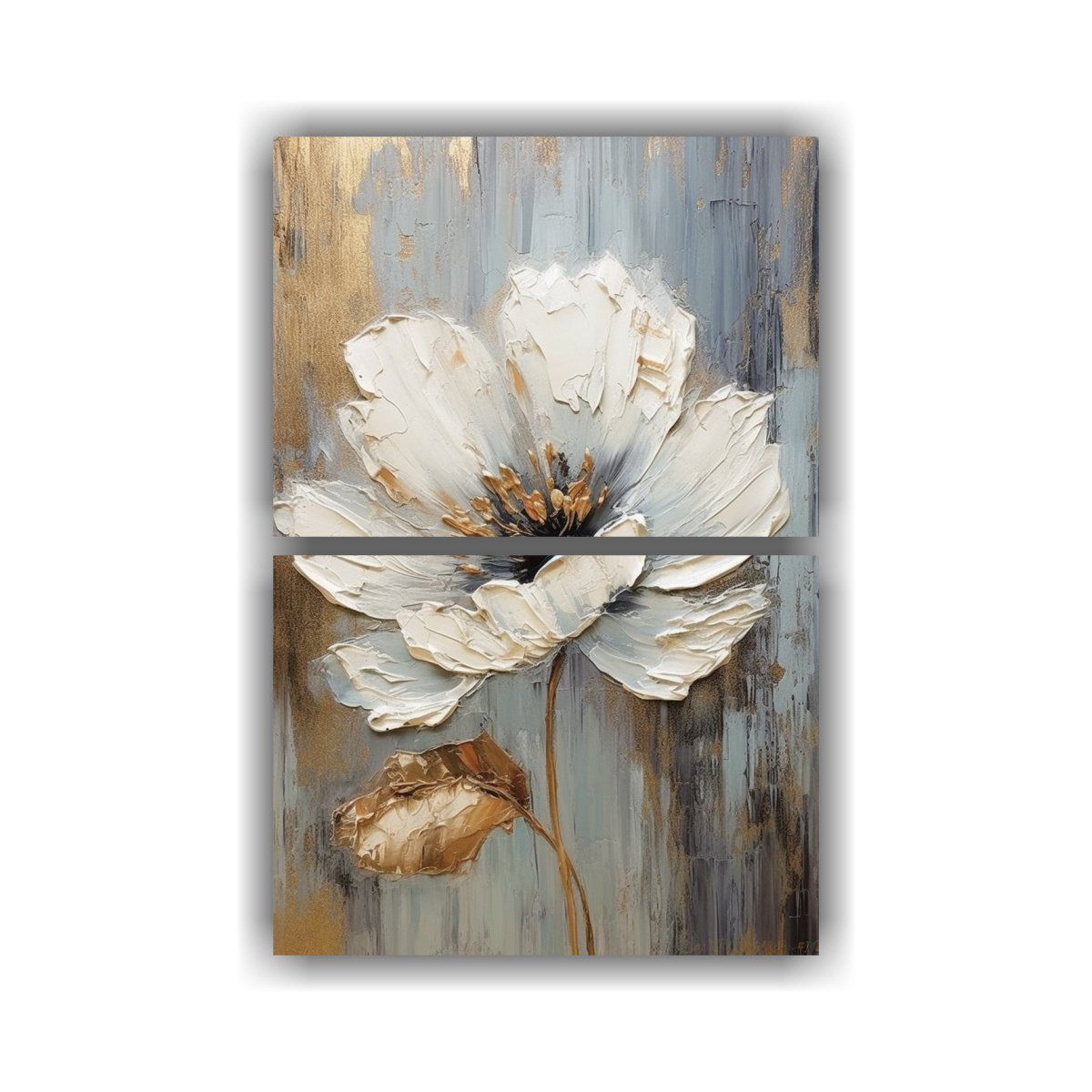 GENERICO - Díptico Alegre Con Flor De Piedra Pintada Sobre 50x80 Cm