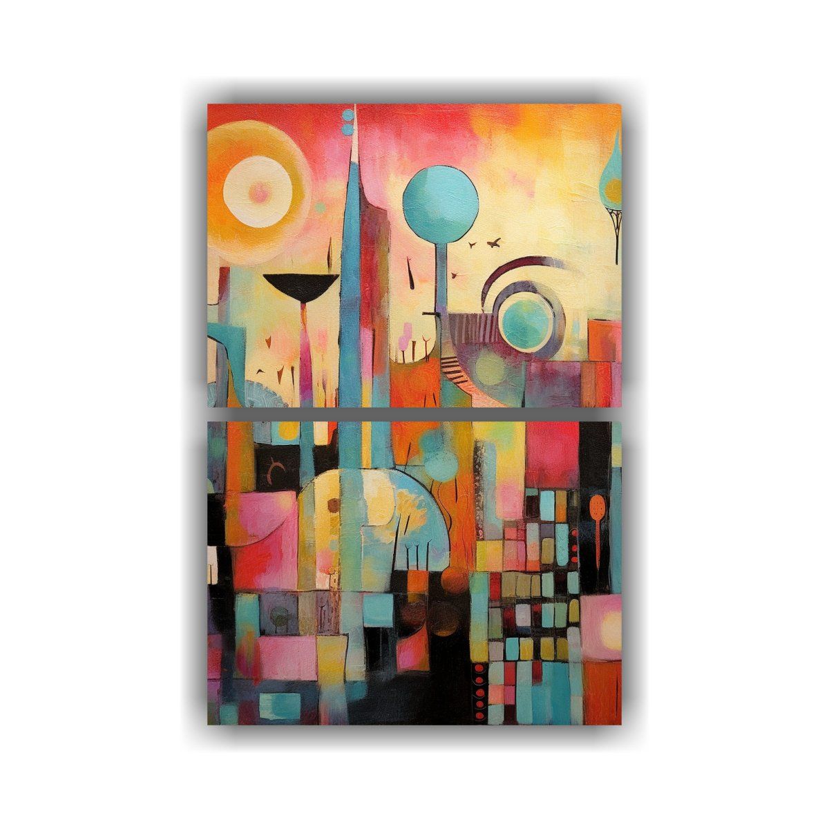 GENERICO - Pintura Al óleo Abstracta Y Caprichosa De Formas 75x100 Cm