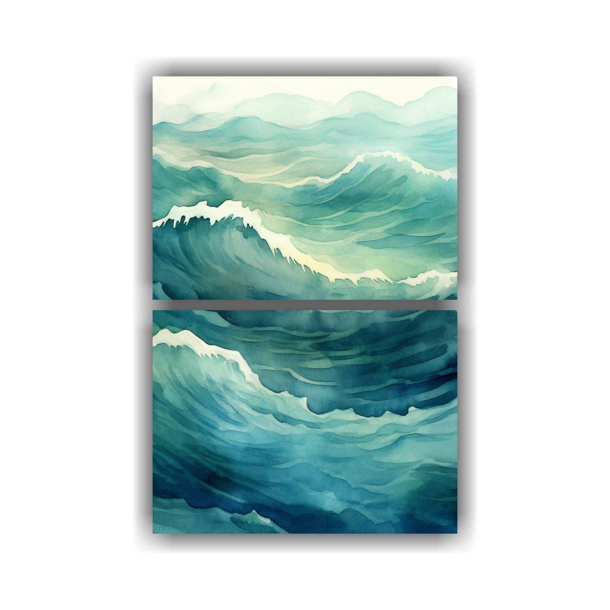 GENERICO - Pintura Acuarela Abstracta De Olas Oceánicas 60x80 Cm
