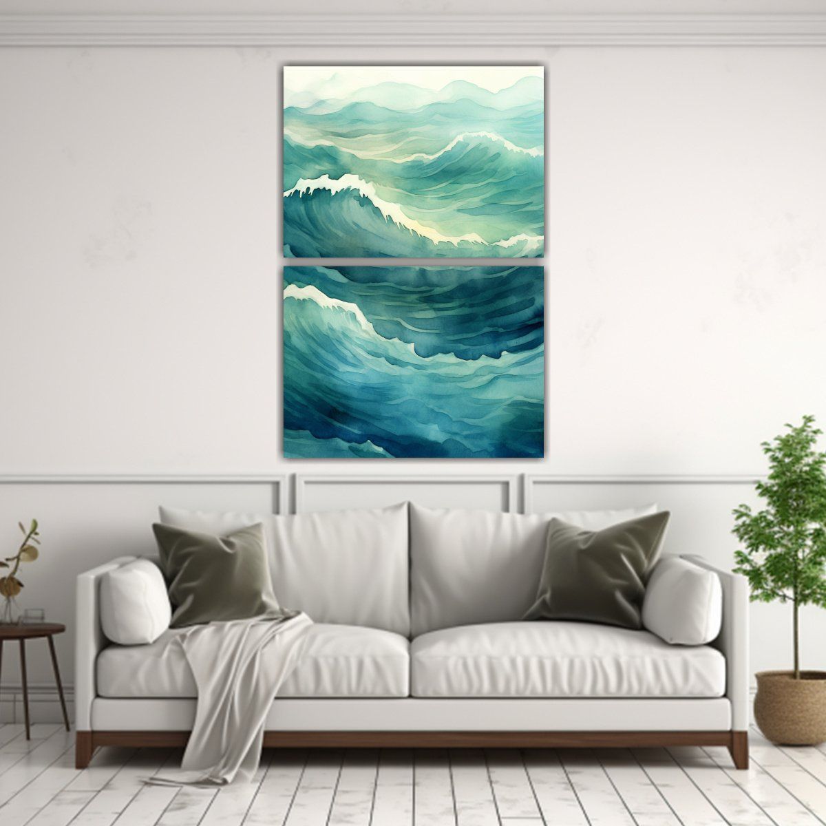 GENERICO - Pintura Acuarela Abstracta De Olas Oceánicas 60x80 Cm
