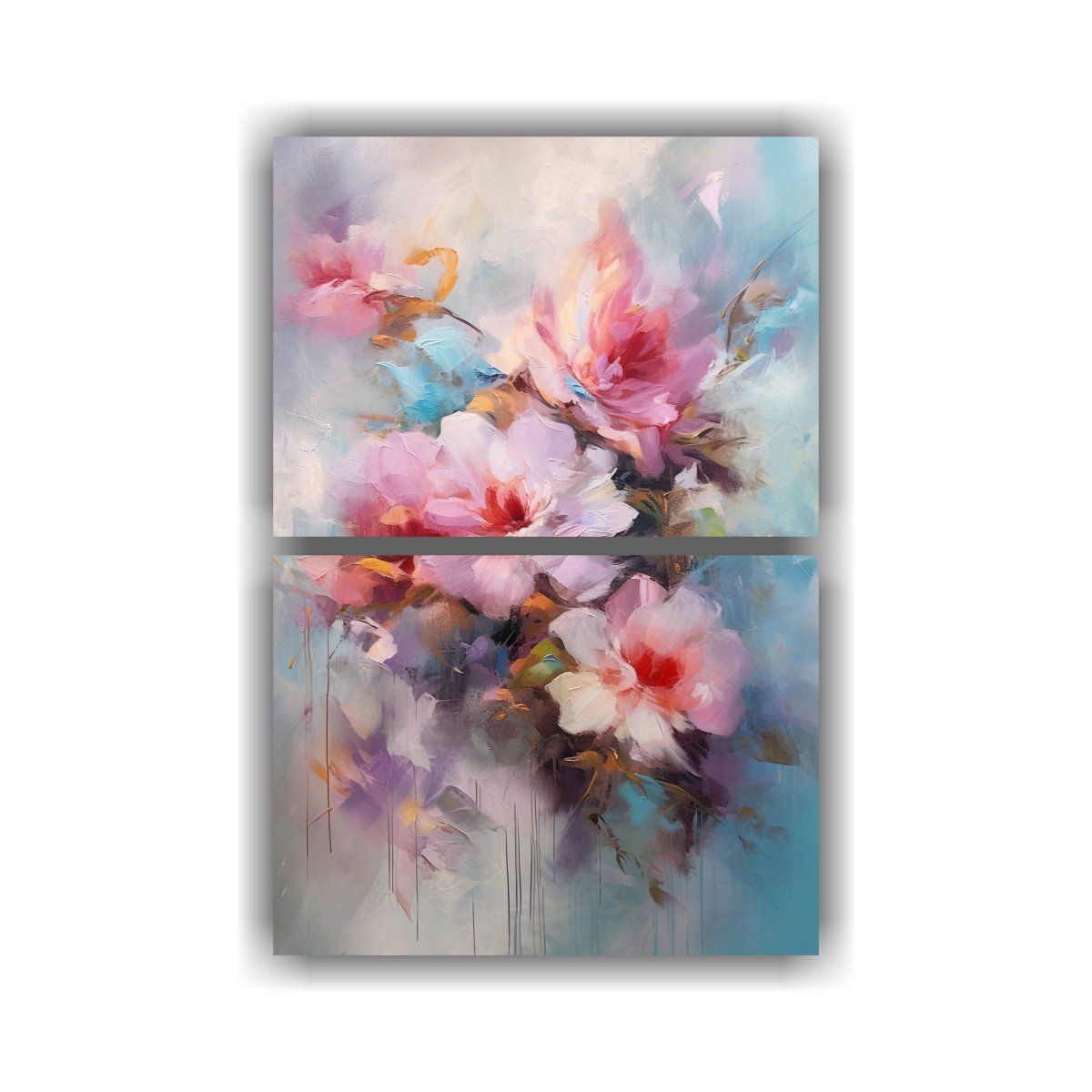 GENERICO - Pintura Abstracta Floral Con Flores Rosadas Y 60x80 Cm