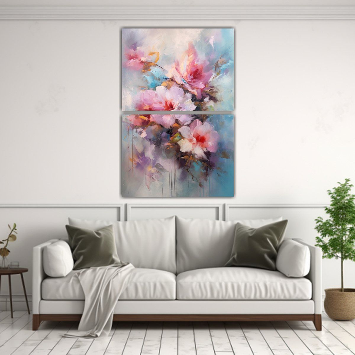 GENERICO - Pintura Abstracta Floral Con Flores Rosadas Y 60x80 Cm