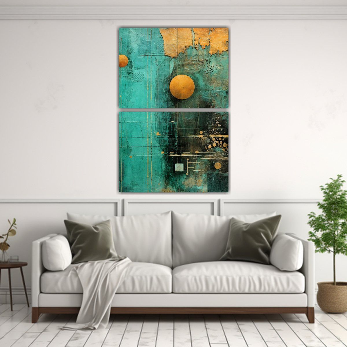 GENERICO - Dos Lienzos Colores Vida En Papel Verde Antiguo 60x80 Cm