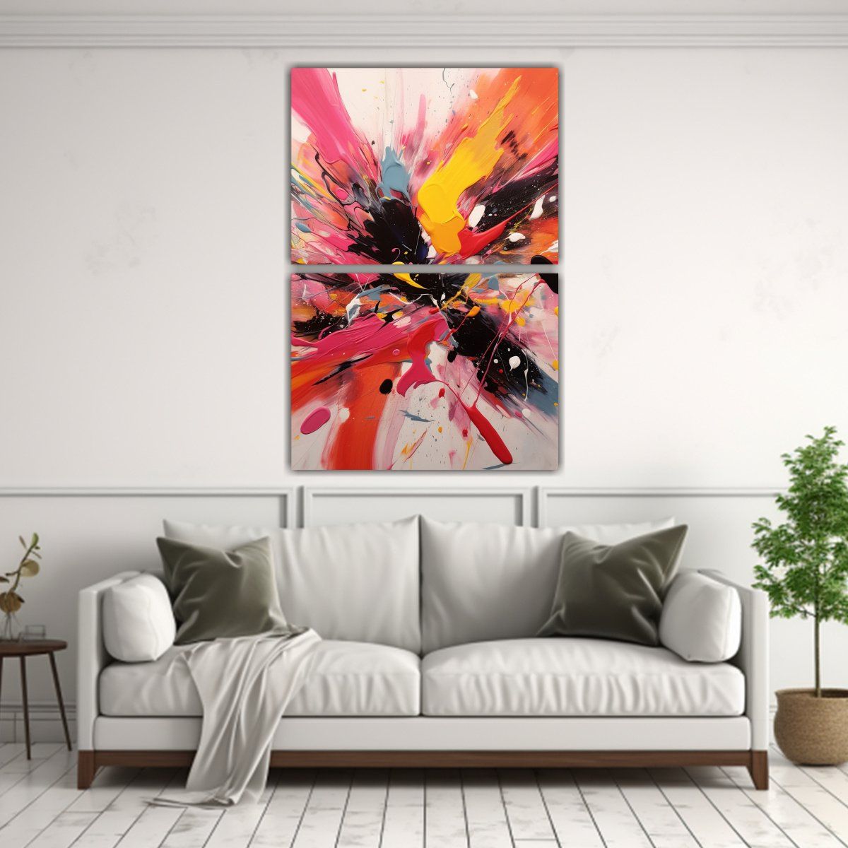 GENERICO - Pintura Abstracta Rojo Rosa Blanco Negro Amarillo 65x100 Cm