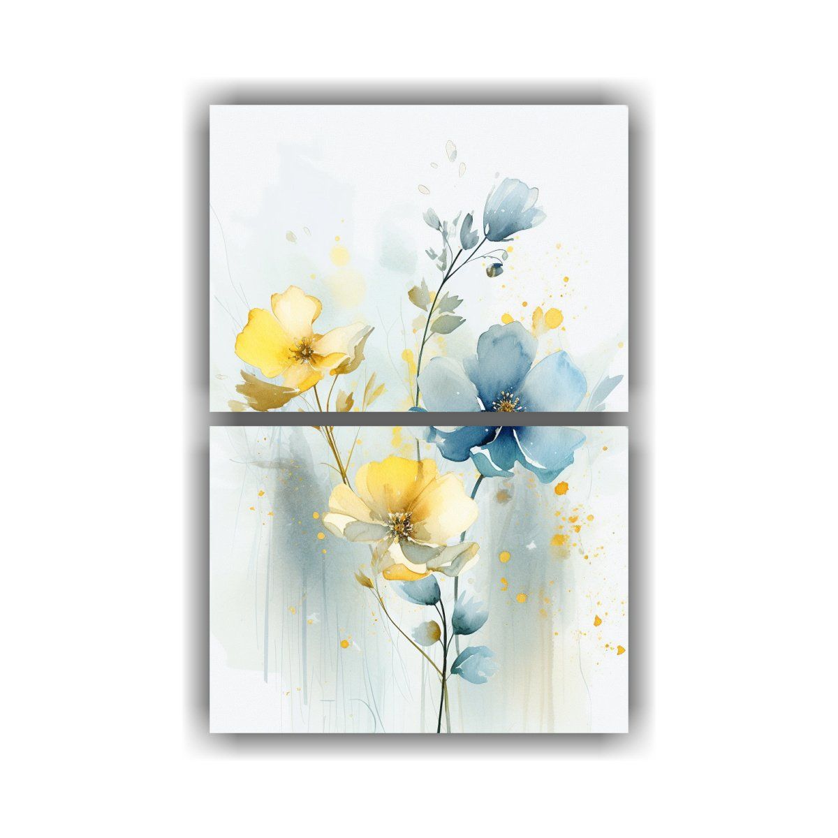 GENERICO - Pintura Acuarela Flores Azules Y Amarillas 75x100 Cm