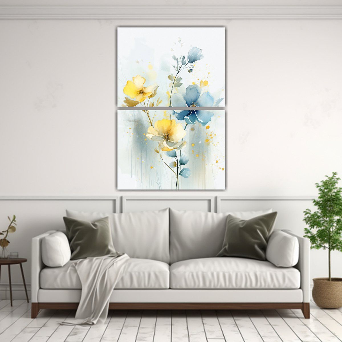 GENERICO - Pintura Acuarela Flores Azules Y Amarillas 50x80 Cm