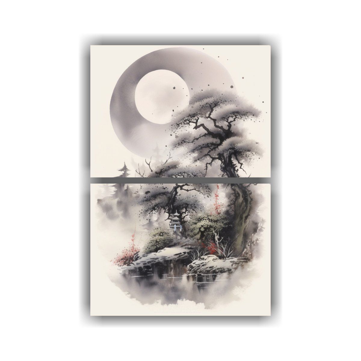 GENERICO - Pinturas Decorativas De Luna Y Noche En Tinta Y 60x80 Cm