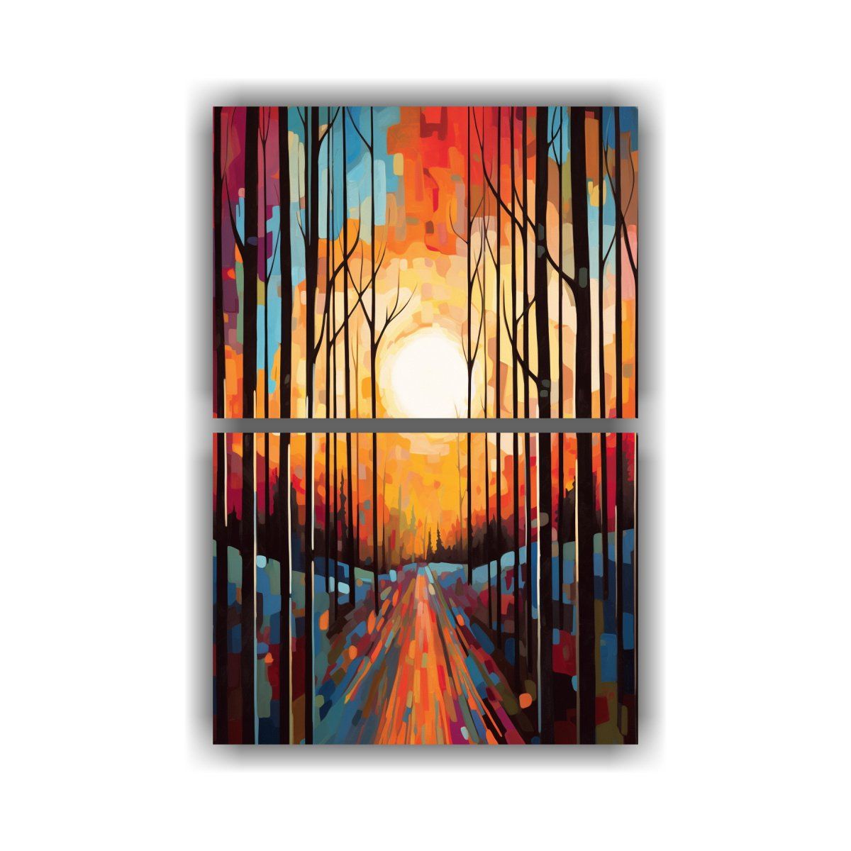 GENERICO - Cuadros Modernos Paisaje Vibrante Con Líneas 60x80 Cm