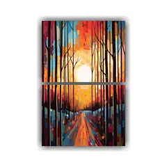 GENERICO - Cuadros Modernos Paisaje Vibrante Con Líneas 60x80 Cm