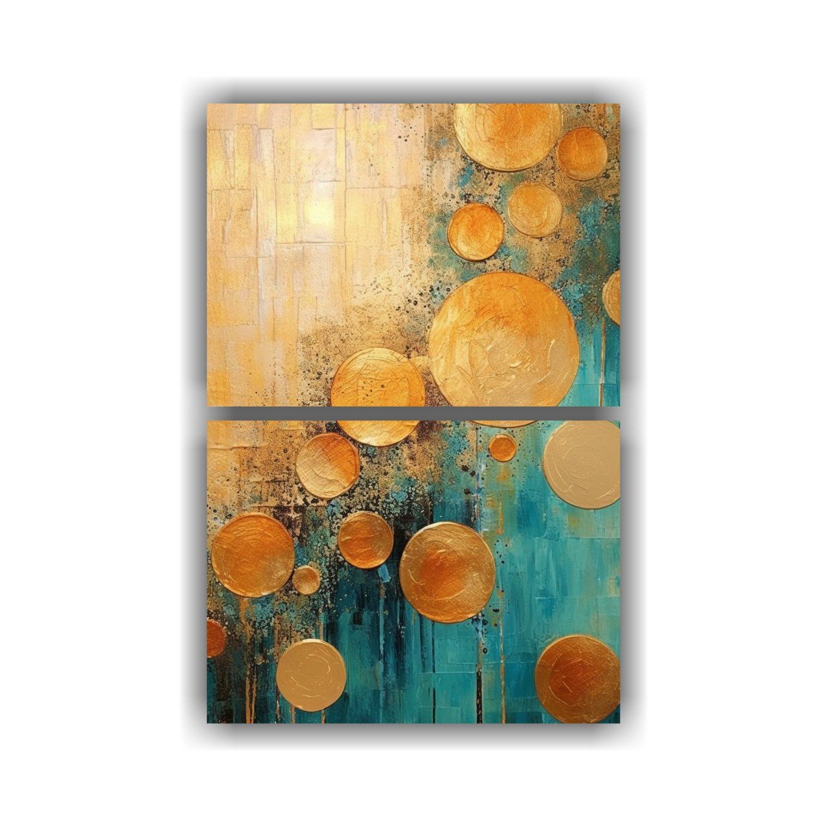 GENERICO - Cuadro Abstracto De Hoja De Oro Y Colores 50x80 Cm