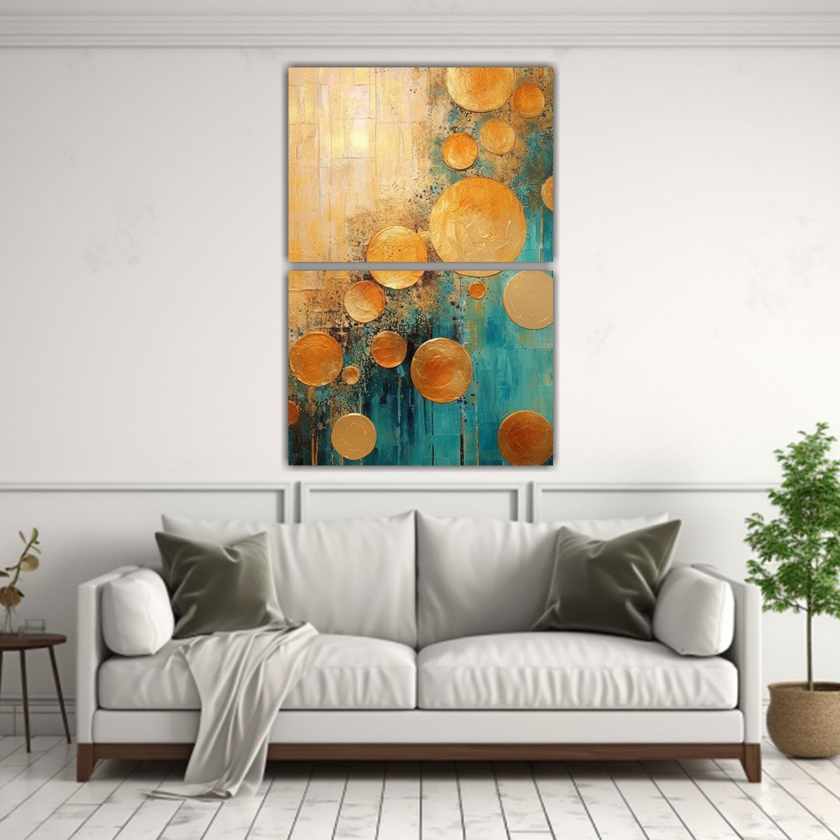 GENERICO - Cuadro Abstracto De Hoja De Oro Y Colores 50x80 Cm
