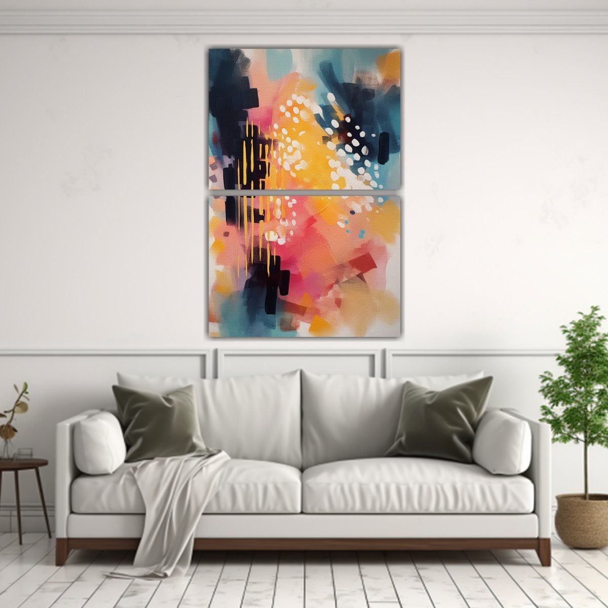 GENERICO - Dos Lienzos Finas Líneas Abstractas Inspiración 65x100 Cm