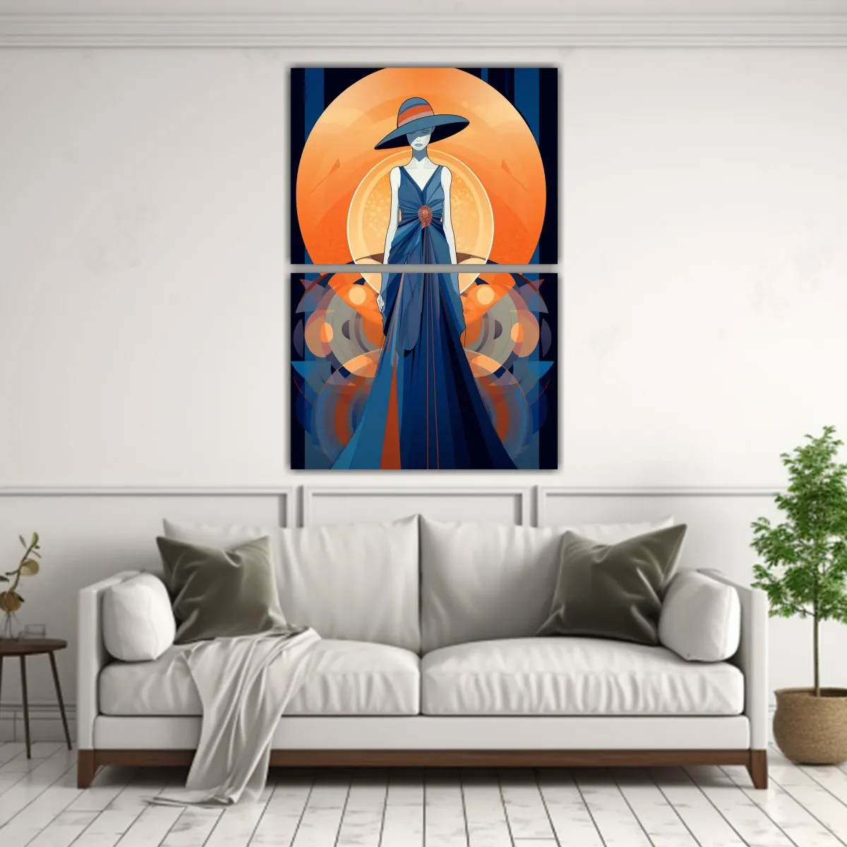 GENERICO - Díptico Acuarela Mujer Soleada Indigo Y Naranja 75x100 Cm