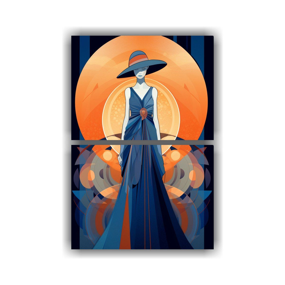 GENERICO - Díptico Acuarela Mujer Soleada Indigo Y Naranja 65x100 Cm