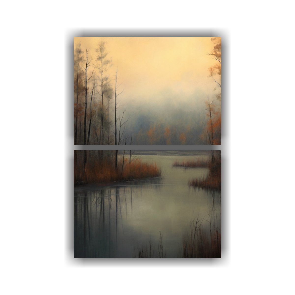 GENERICO - Dos Cuadros Arte Tonalismo Paisaje Pintura AiArt 50x80 Cm