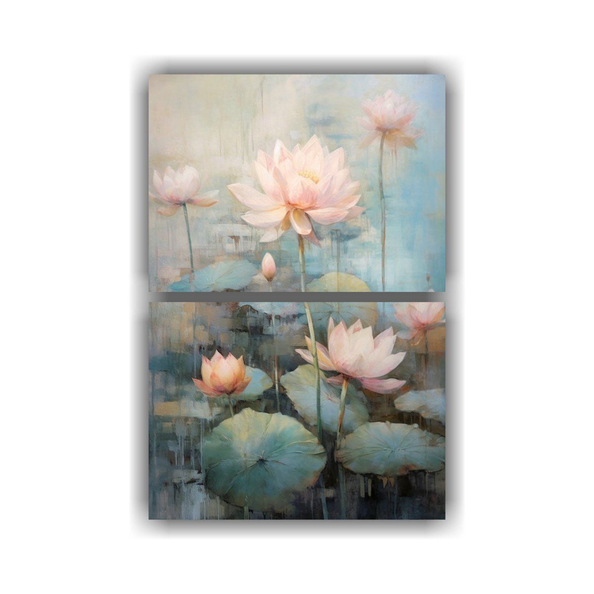 GENERICO - Dos Lienzos Impreso Flores De Loto Rosadas En Ver 120x160 Cm
