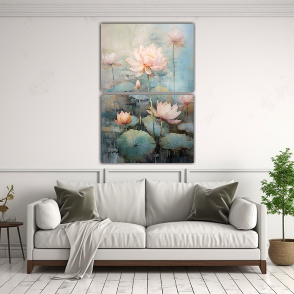 GENERICO - Dos Lienzos Impreso Flores De Loto Rosadas En Ver 120x160 Cm