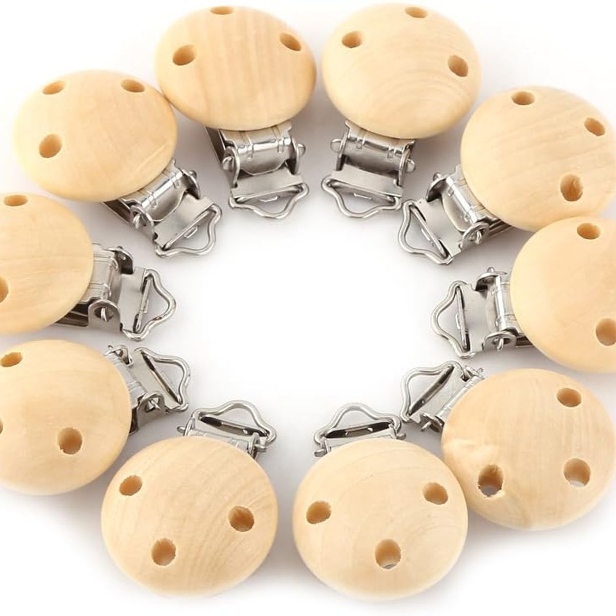 KUANGYE - 10 Clip De Madera Color Natural Para Portachupetes