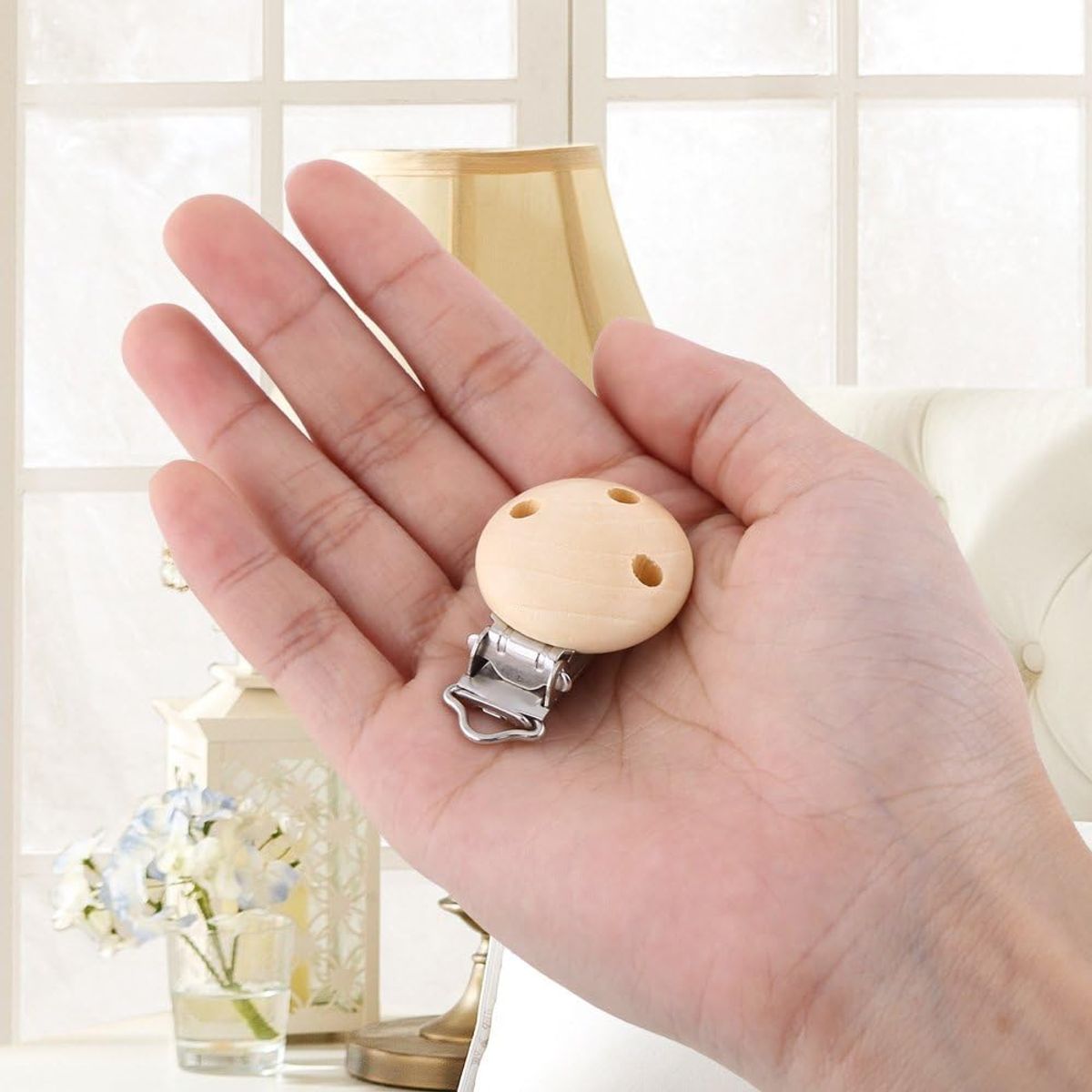 KUANGYE - 10 Clip De Madera Color Natural Para Portachupetes