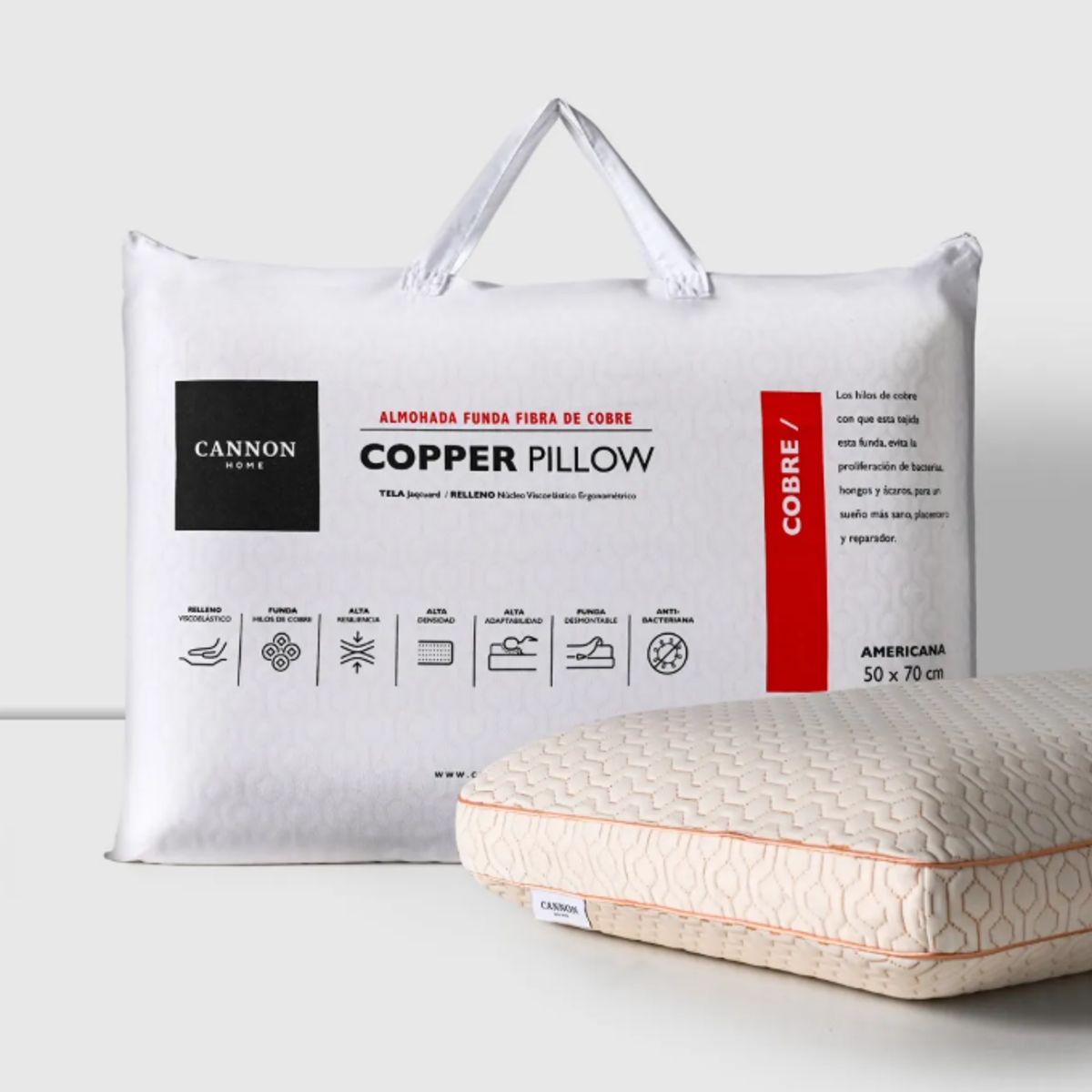 CANNON - Almohada Viscoelástica Cooper Pillow Americana 2 Plazas ( 43x65x13)