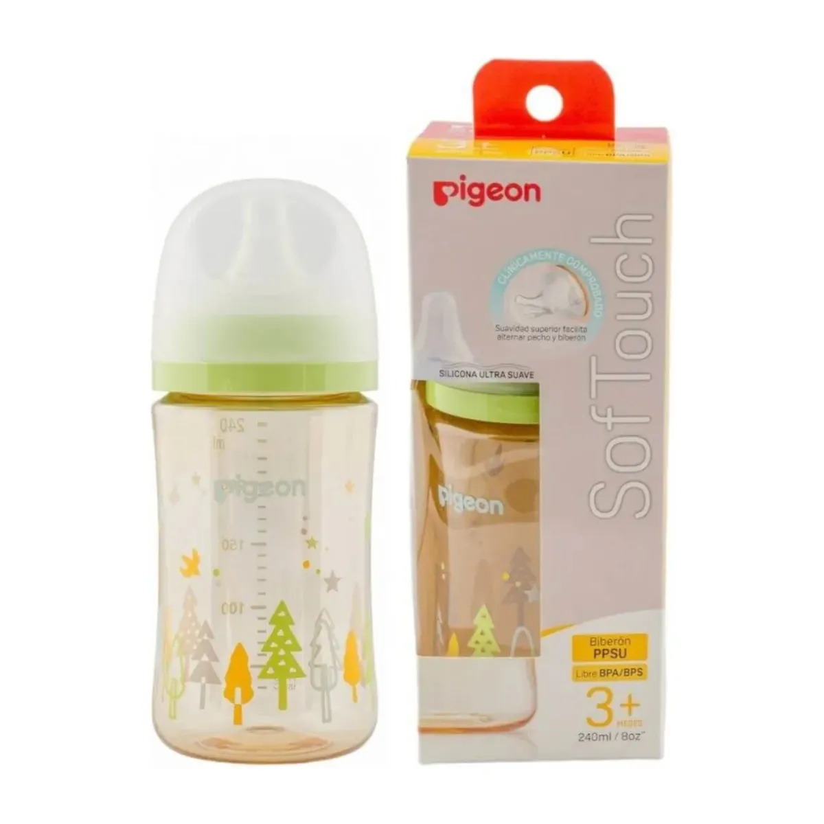 PIGEON - Mamadera Pigeon Boca Ancha 240ml Forest Softouch PPSU