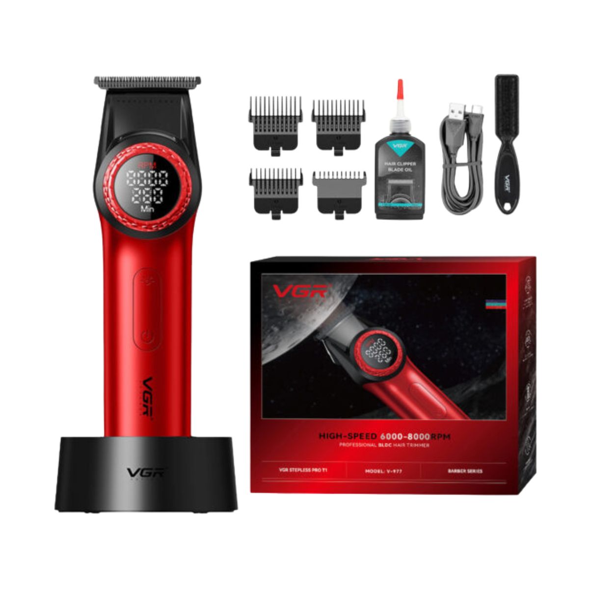 VGR - VGR Trimmer Profesional V977 Recargable 8000RPM Rojo