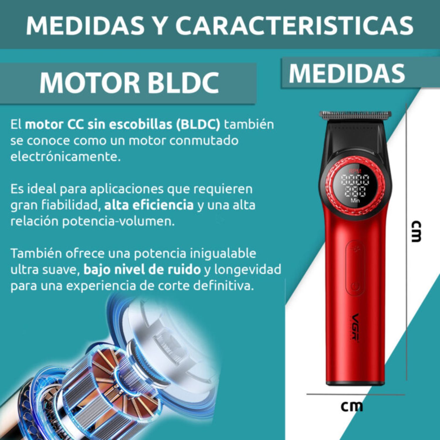 VGR VGR Trimmer Profesional V977 Recargable 8000RPM Rojo
