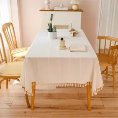 OKAY - Manteles Rectangular De Borla De Algodón Colores 140x220cm Color Blanco