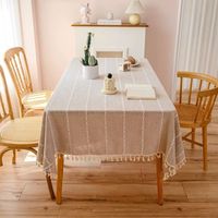 Manteles Rectangular De Borla De Algodón Colores 140x220cm Color Beige