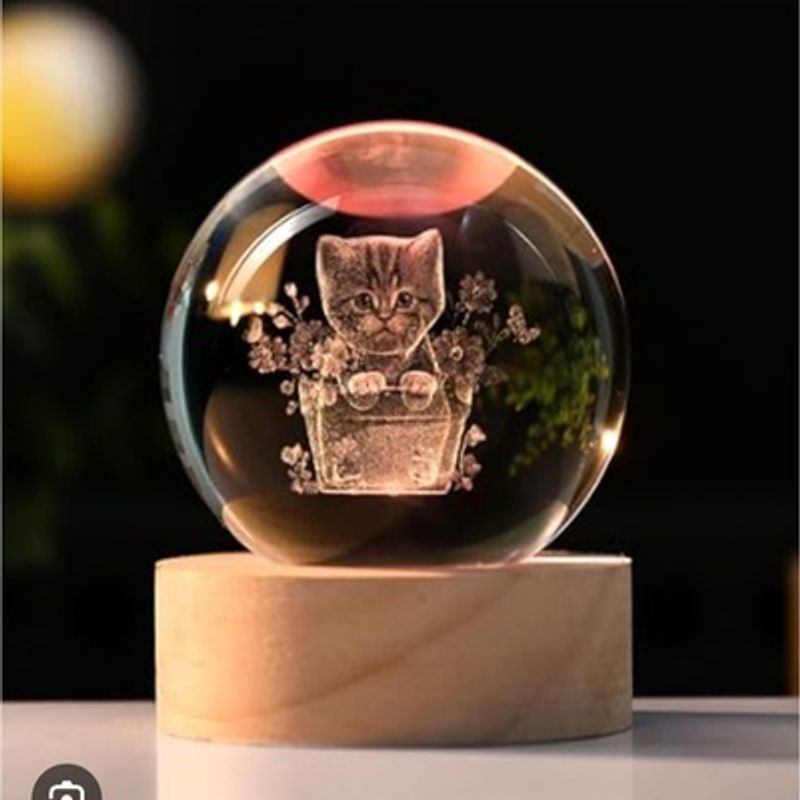 GENERICO - Gato en Maceta Esfera de Cristal Decorativa Luz LED USB e Interruptor