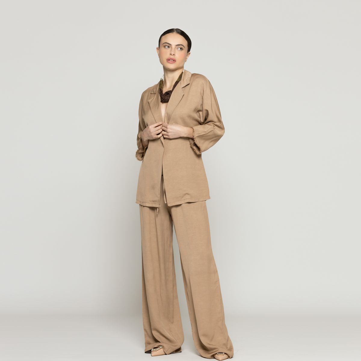 LINEATRE - Chaqueta Mujer Celina Blazer Café Taupe Lineatre