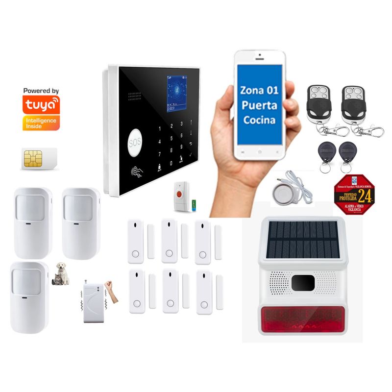 CASA TUYA - Alarma GSM 4gWIFI Google HomeAlexa Sirena Solar 112db