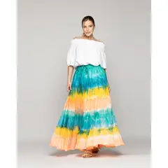 LINEATRE - Falda Mujer Fiorella Con Caída Fluida Estilo Tie-Dye Amarilla