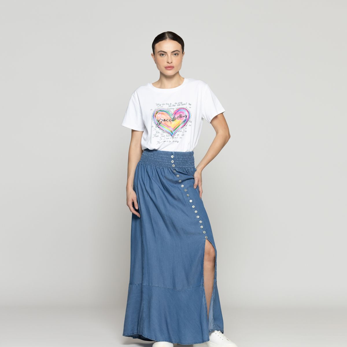 LINEATRE - Falda Mujer Francesca Con Botones Y Cintura Elasticada Jeans Lineatre