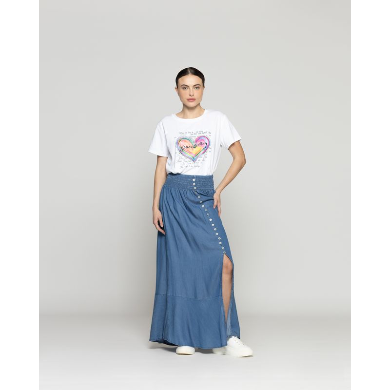 LINEATRE - Falda Mujer Francesca Con Botones Y Cintura Elasticada Jeans Lineatre
