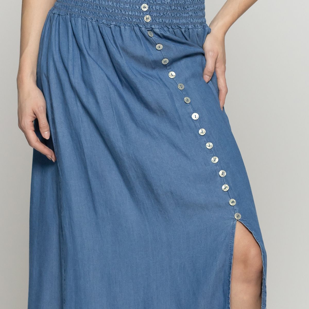 LINEATRE - Falda Mujer Francesca Con Botones Y Cintura Elasticada Jeans Lineatre