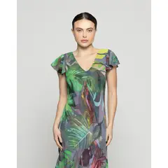 LINEATRE - Vestido Mujer Vanessa Reversible Manga Corta Con Vuelos Gris