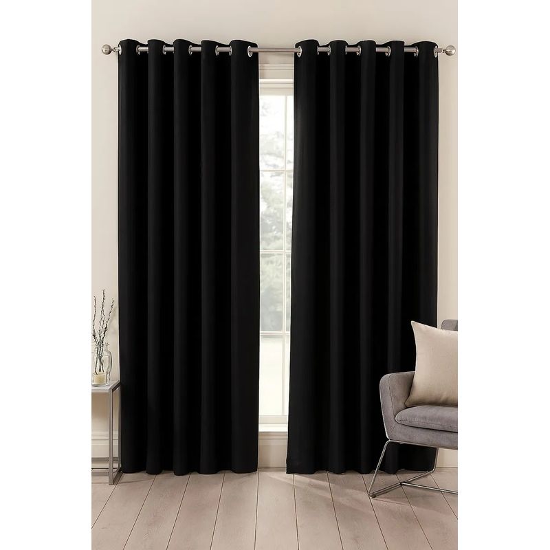 GENERICO - Set de 2 Cortinas Texturada Negro 145 x220 cm