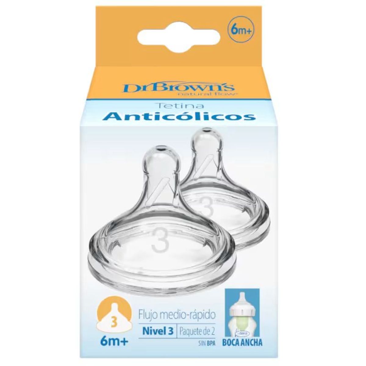 DR BROWNS - Tetina de repuesto 6m+ etapa 3 Boca ancha Dr browns